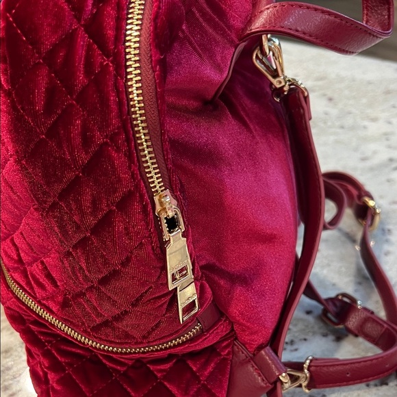 Bebe Red Quilted Velvet Backpack - Picture 5 of 13